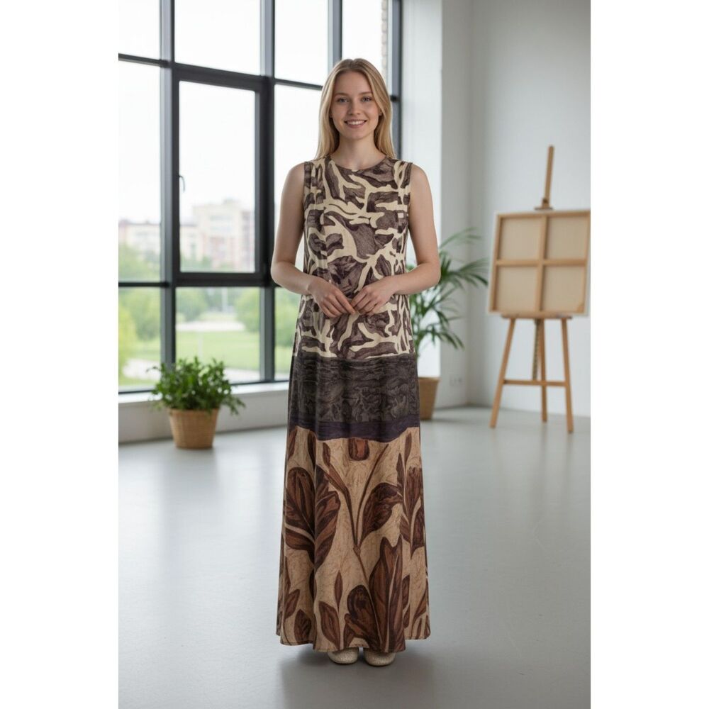 Cascais of California Maxi Boho Dress Women's Sleeveless V Neckline Size Small